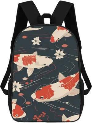 Koi Carp Fishes Pond Travel Backpack Carry On Backpack 17 Inch Laptop Bag Casual Daypack for Weekender Business Hiking