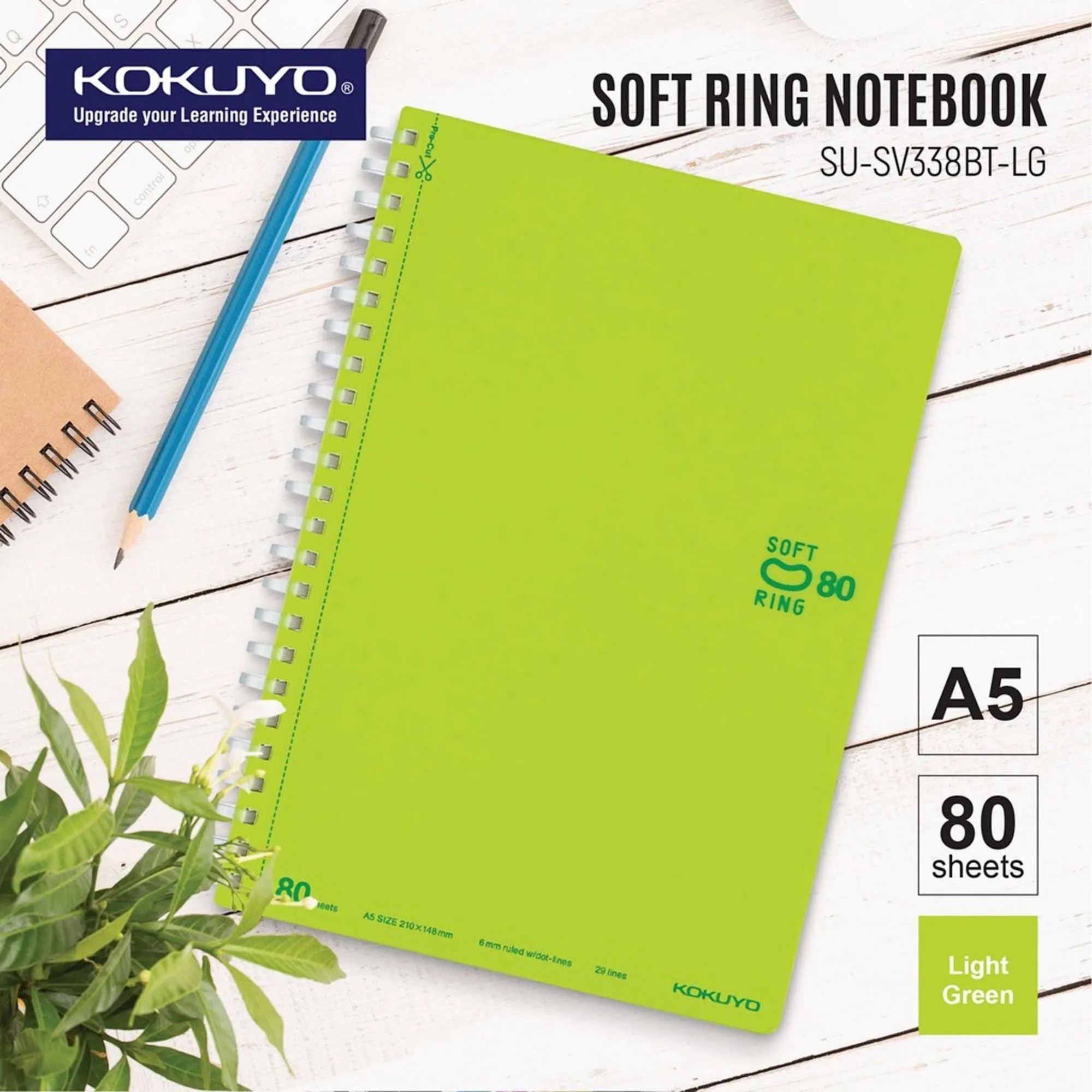 Kokuyo A5 Soft Ring BLACK Notebook Dotted Line 6 mm Rule | 80 Sheets SV338BT