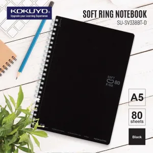 Kokuyo A5 Soft Ring BLACK Notebook Dotted Line 6 mm Rule | 80 Sheets SV338BT