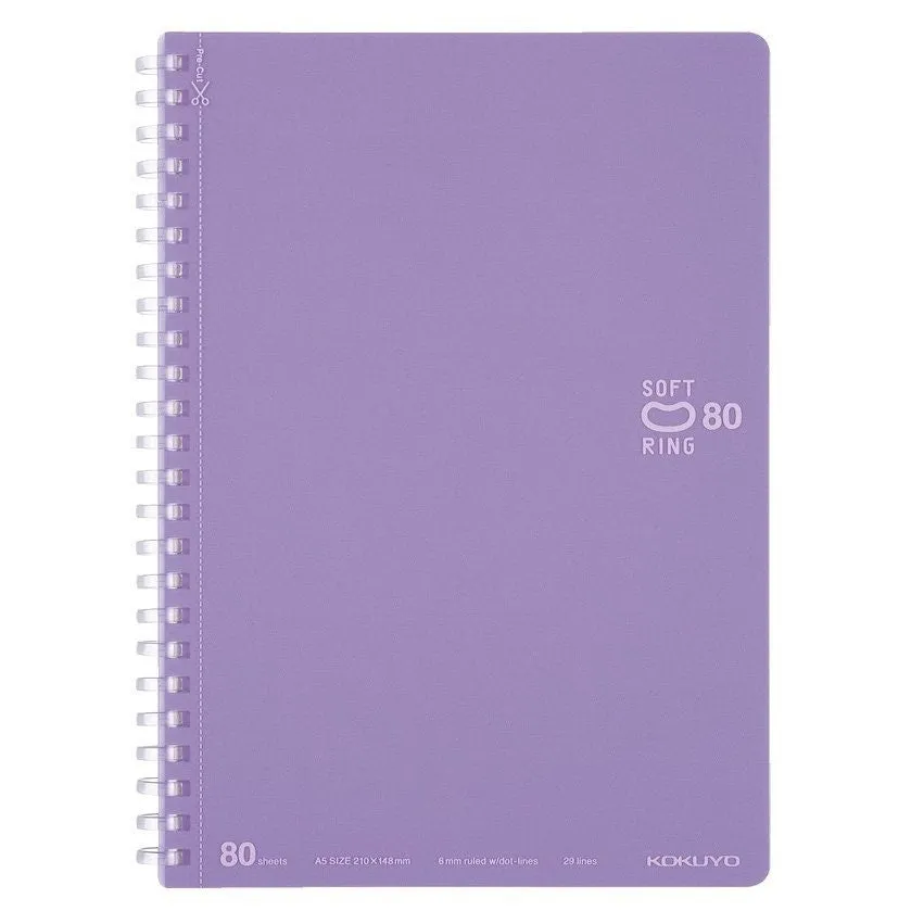 Kokuyo A5 Soft Ring BLACK Notebook Dotted Line 6 mm Rule | 80 Sheets SV338BT