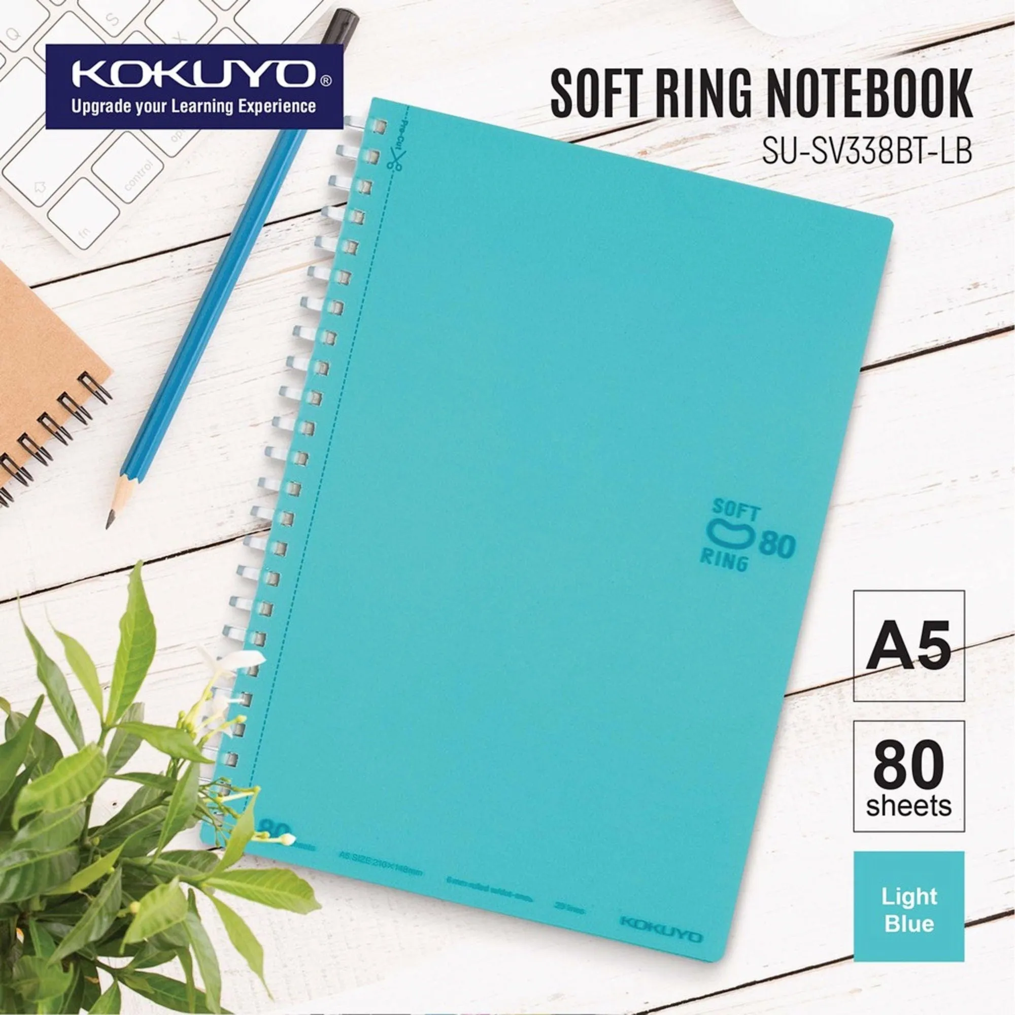 Kokuyo A5 Soft Ring BLACK Notebook Dotted Line 6 mm Rule | 80 Sheets SV338BT