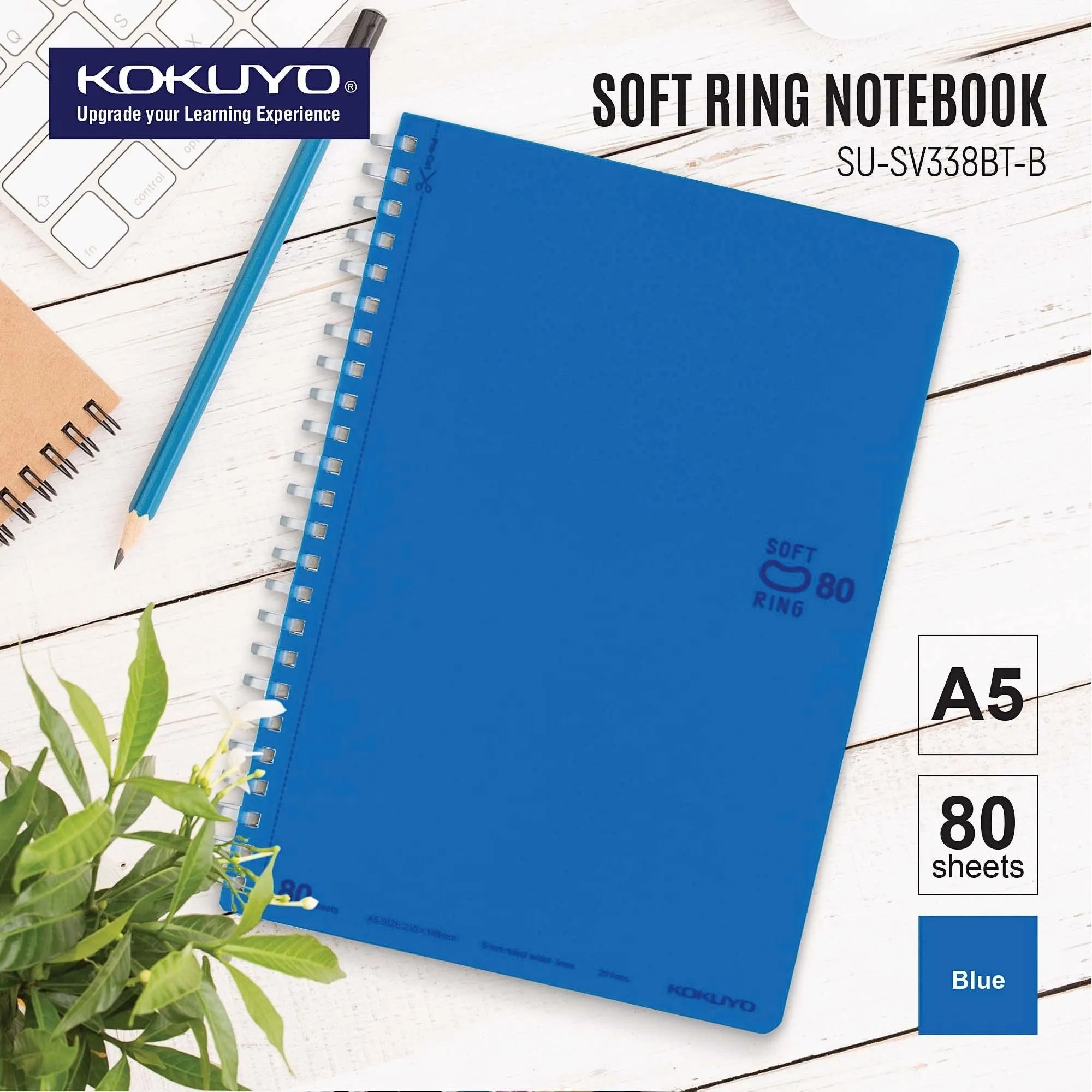 Kokuyo A5 Soft Ring BLACK Notebook Dotted Line 6 mm Rule | 80 Sheets SV338BT