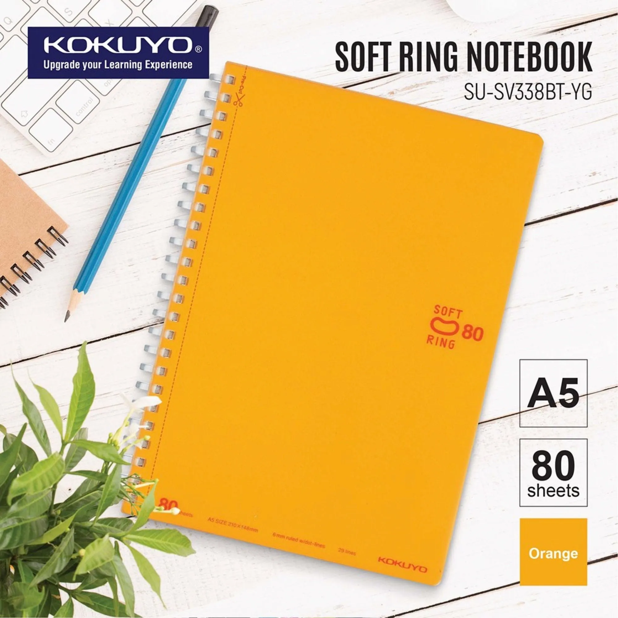Kokuyo A5 Soft Ring BLACK Notebook Dotted Line 6 mm Rule | 80 Sheets SV338BT