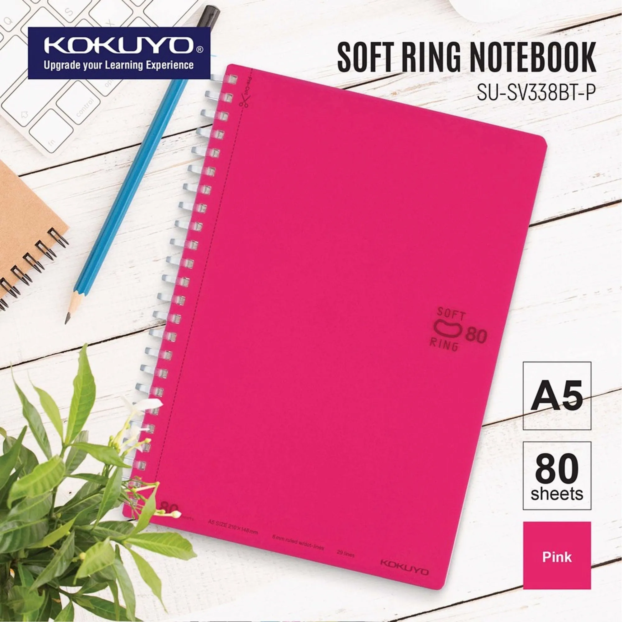 Kokuyo A5 Soft Ring BLACK Notebook Dotted Line 6 mm Rule | 80 Sheets SV338BT