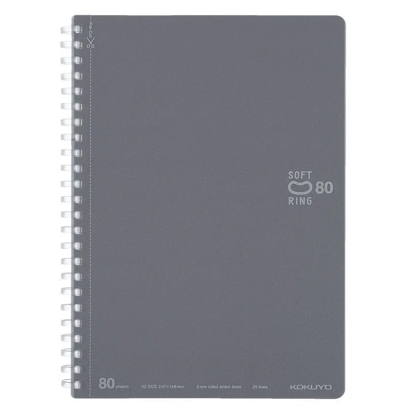 Kokuyo A5 Soft Ring BLACK Notebook Dotted Line 6 mm Rule | 80 Sheets SV338BT