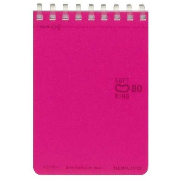 Kokuyo A7 VIOLET Soft Ring Notebook 6mm Dotted Ruled Line Mini Type Reporter Style Notebook Flip Up Notebook  |  80 Sheets SV378BT