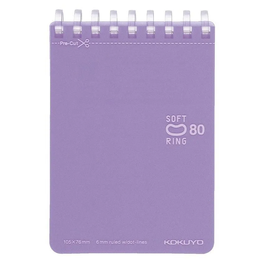 Kokuyo A7 VIOLET Soft Ring Notebook 6mm Dotted Ruled Line Mini Type Reporter Style Notebook Flip Up Notebook  |  80 Sheets SV378BT