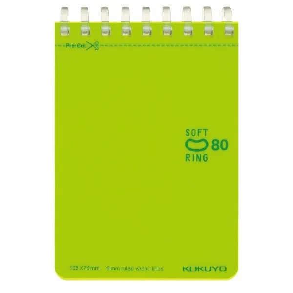 Kokuyo A7 VIOLET Soft Ring Notebook 6mm Dotted Ruled Line Mini Type Reporter Style Notebook Flip Up Notebook  |  80 Sheets SV378BT