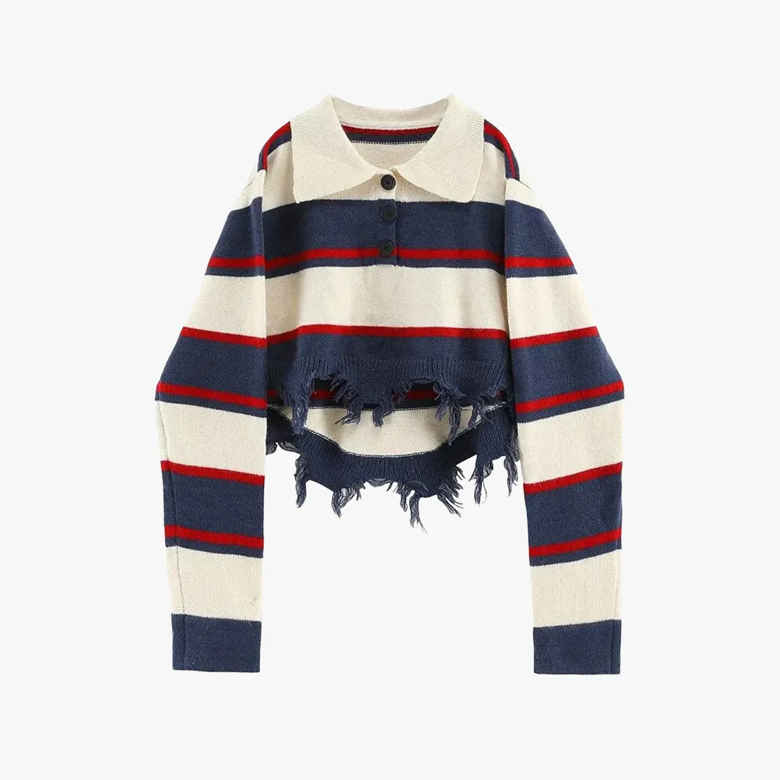 Korean Aesthetic Distressed Striped Knit Top