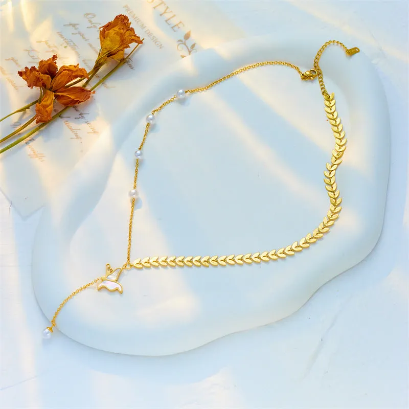 Korean Bowknot Chain Tassel Titanium Steel Electroplating Necklaces