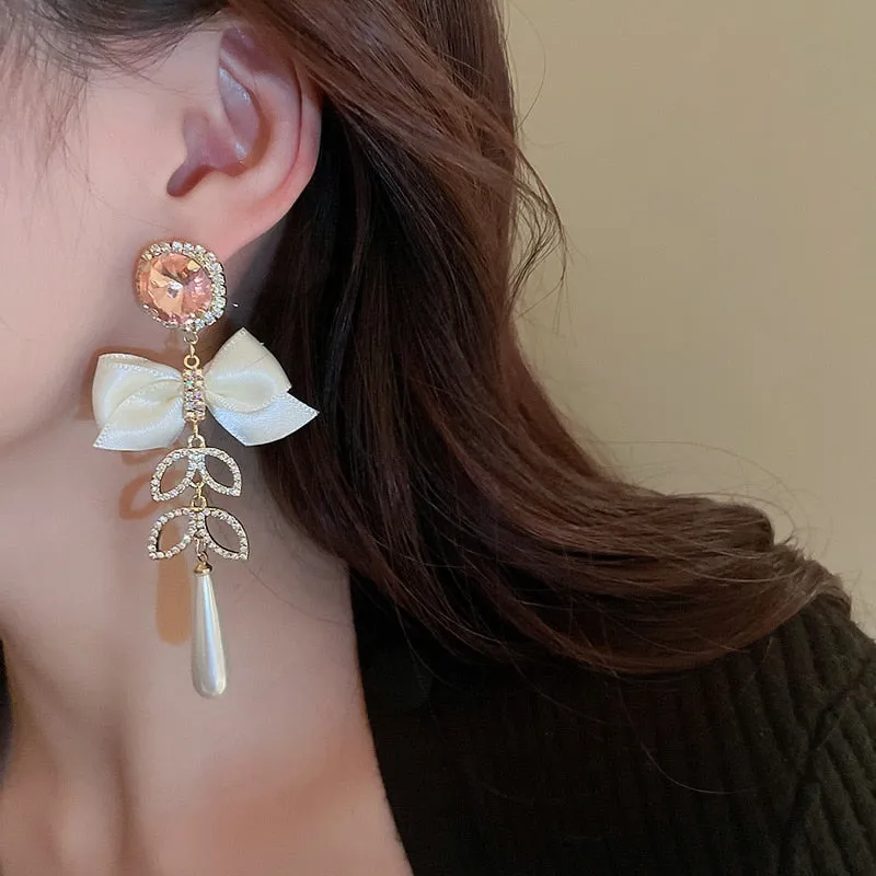 Korean Elegant Bowknot Drop Earrings For Women