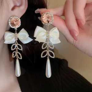 Korean Elegant Bowknot Drop Earrings For Women