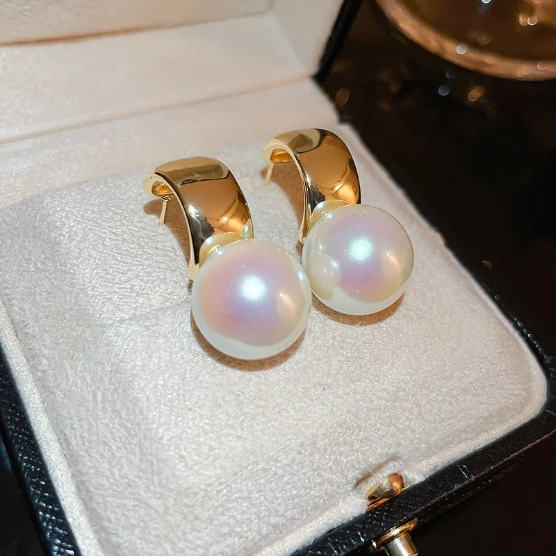 Korean Fashion Gold Color Metal Circle Drop Earrings For Women