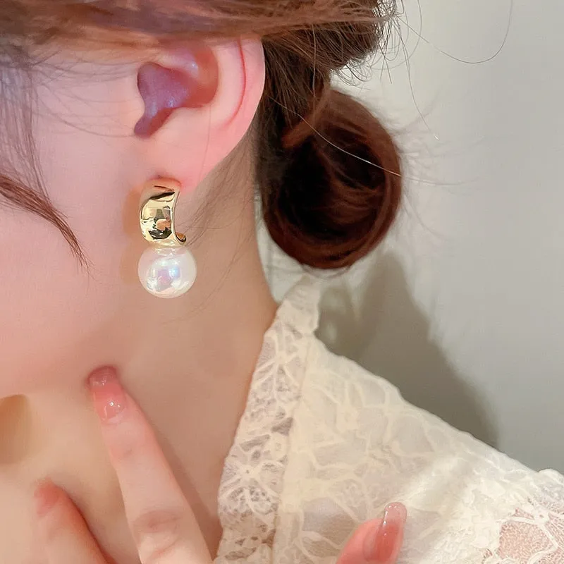 Korean Fashion Gold Color Metal Circle Drop Earrings For Women