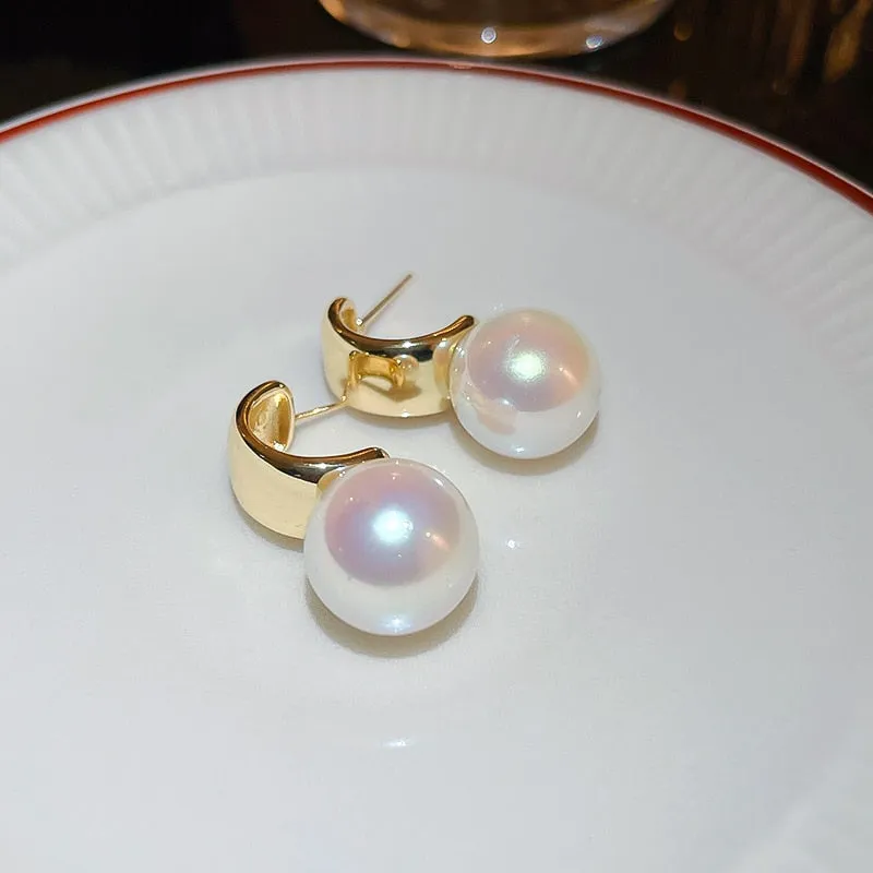 Korean Fashion Gold Color Metal Circle Drop Earrings For Women