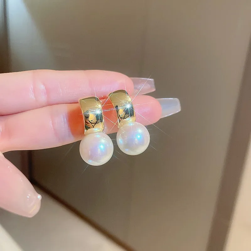 Korean Fashion Gold Color Metal Circle Drop Earrings For Women