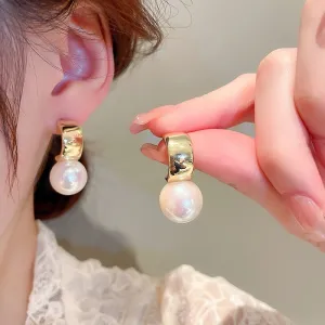 Korean Fashion Gold Color Metal Circle Drop Earrings For Women