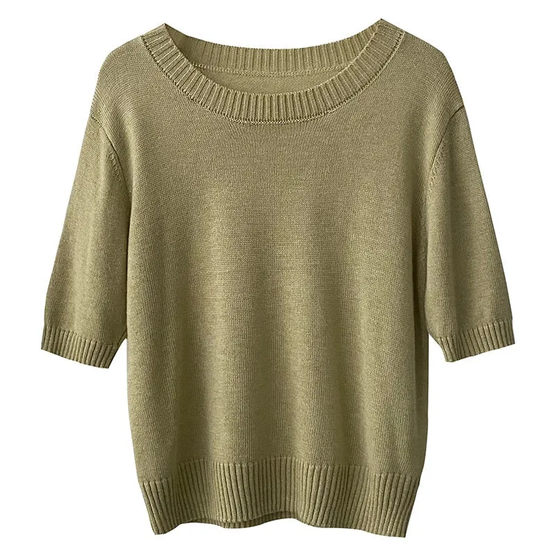 [Korean Style] 10 Color Half Sleeve Round Neck Knit Top