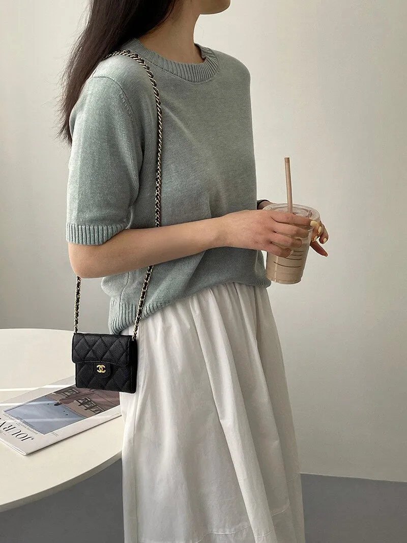 [Korean Style] 10 Color Half Sleeve Round Neck Knit Top