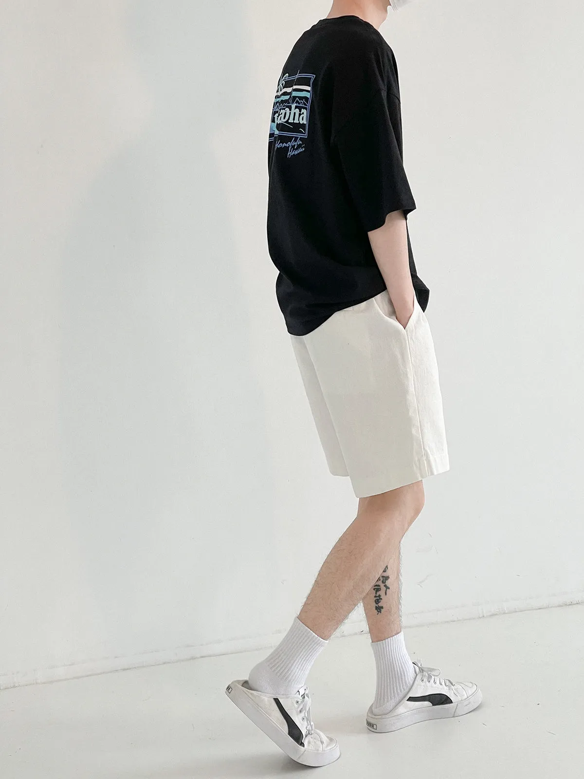 [Korean Style] 2 Color Cotton Casual Short Pants