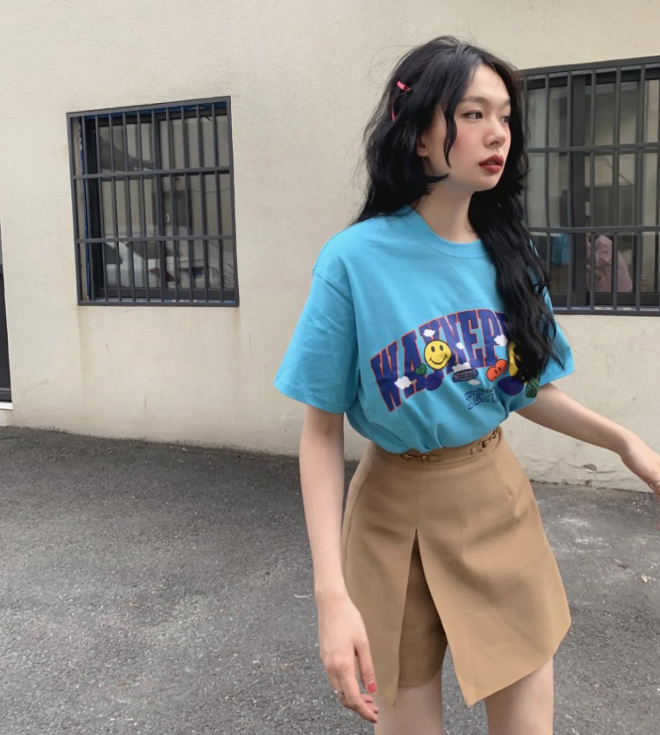 [Korean Style] 2 Colors High Waist A-line Slit Mini Skirt
