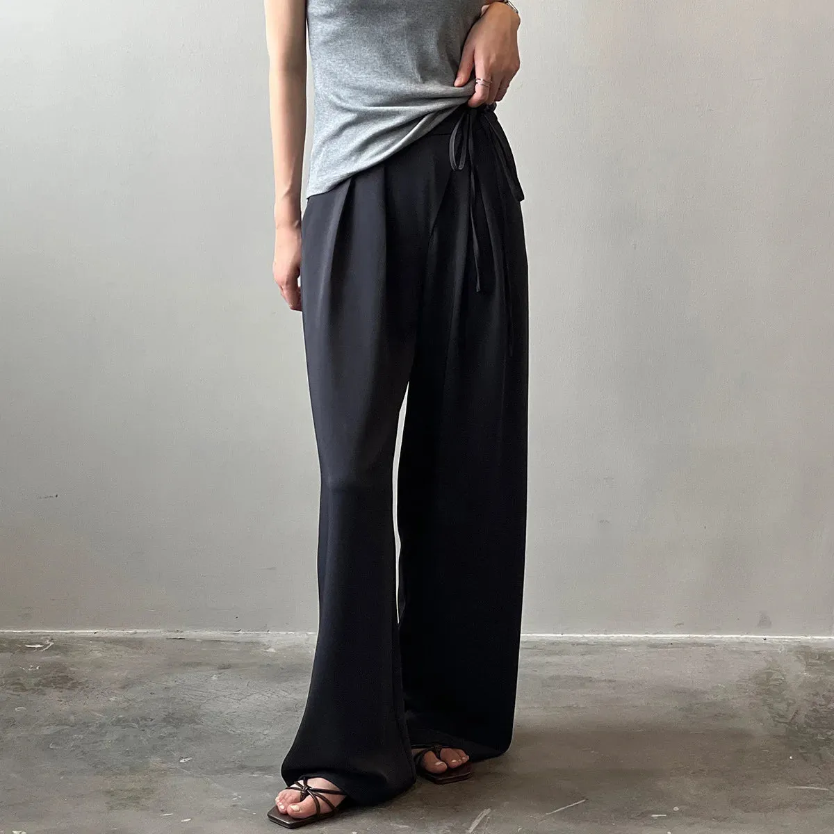 [Korean Style] 2 Colors High Waisted drawstring Tie Dress-up Trousers