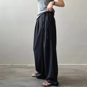 [Korean Style] 2 Colors High Waisted drawstring Tie Dress-up Trousers