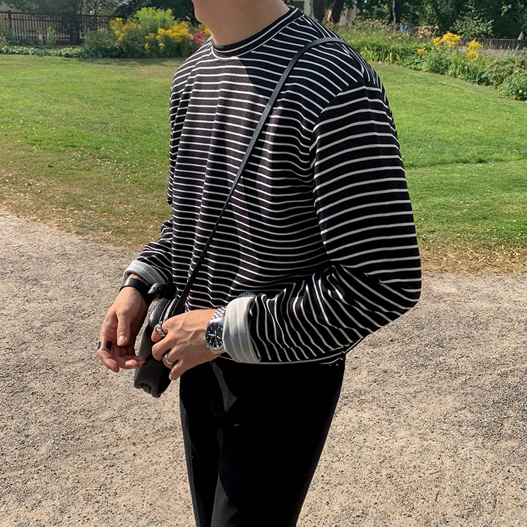 [Korean Style] 2 Colors Long Sleeve Striped T-shirts