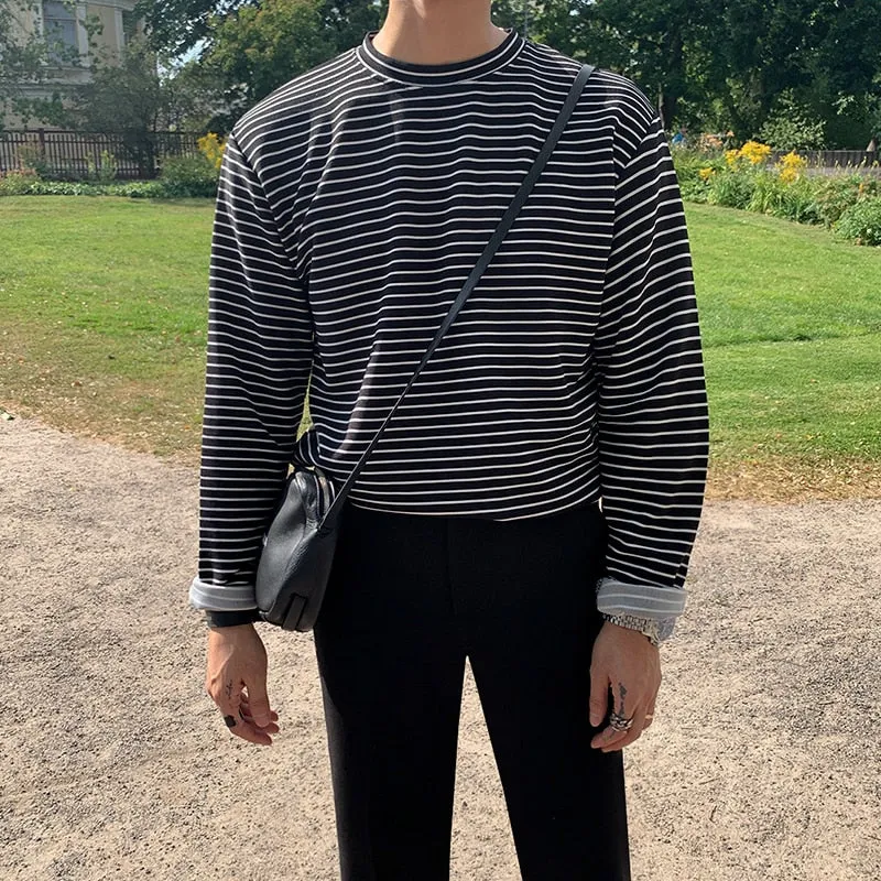 [Korean Style] 2 Colors Long Sleeve Striped T-shirts
