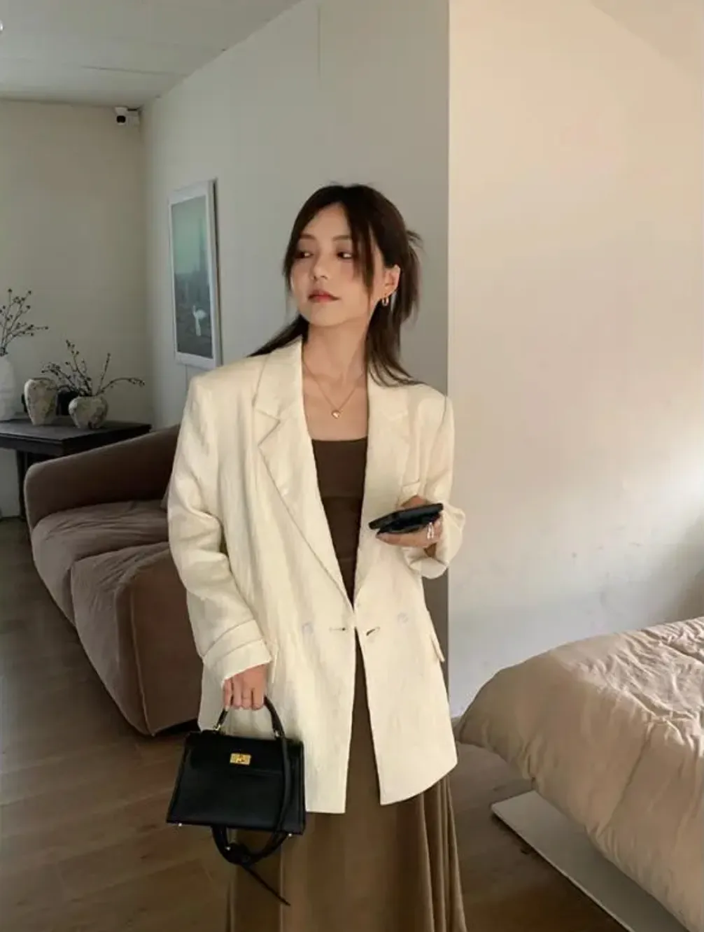 [Korean Style] 2 Colors Textured Loose Fit Casual Blazer