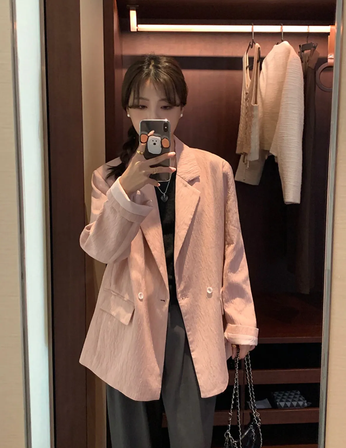 [Korean Style] 2 Colors Textured Loose Fit Casual Blazer