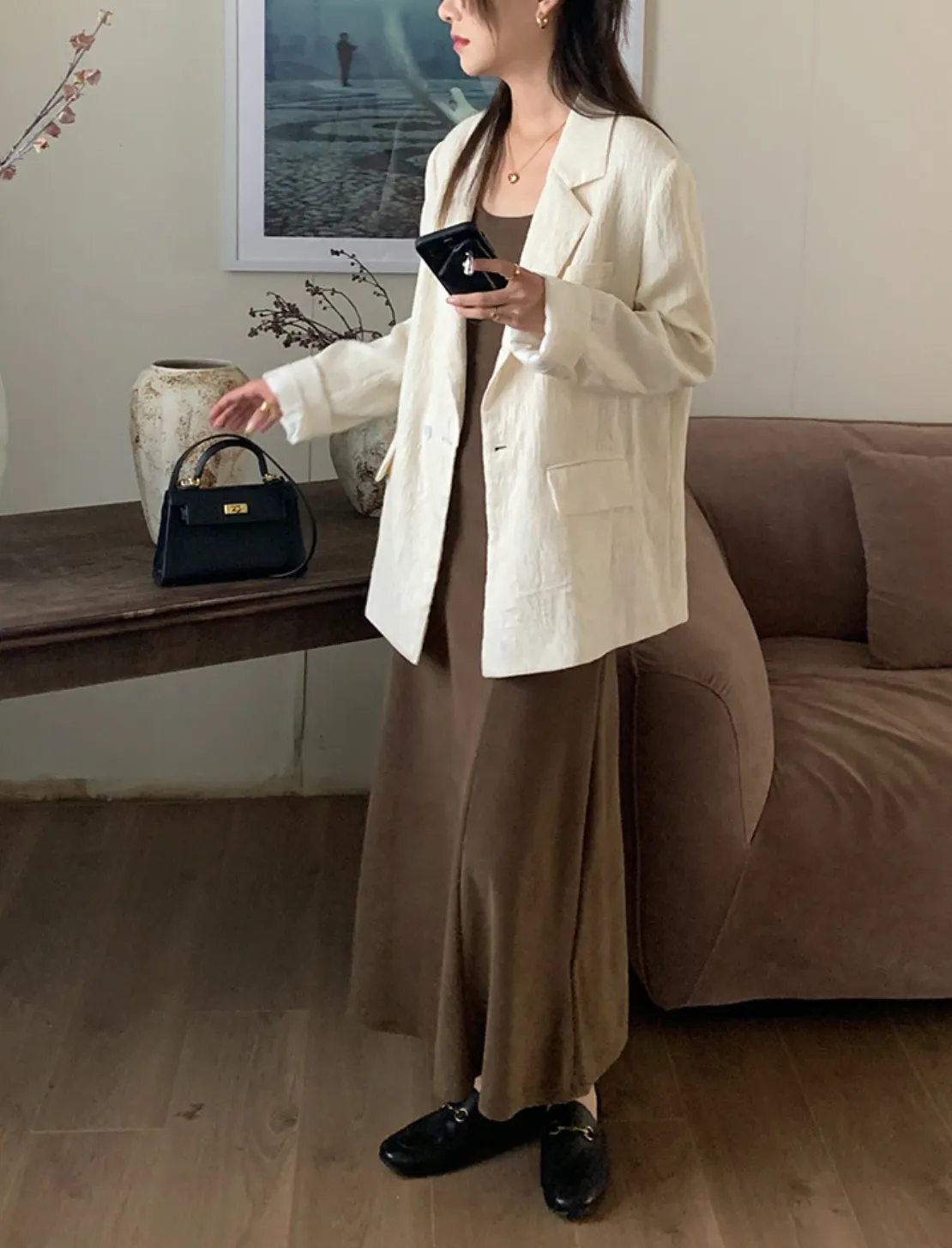 [Korean Style] 2 Colors Textured Loose Fit Casual Blazer