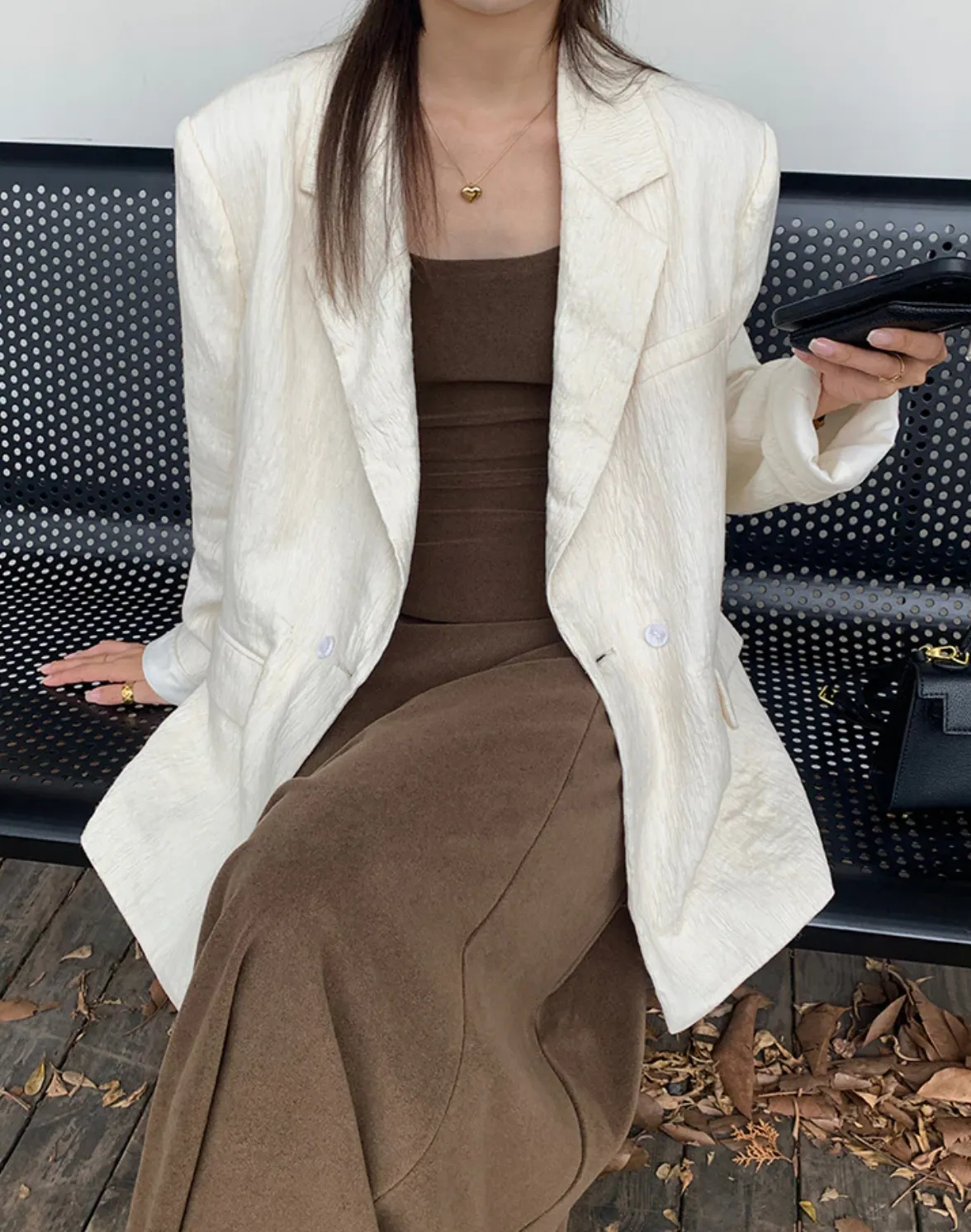 [Korean Style] 2 Colors Textured Loose Fit Casual Blazer