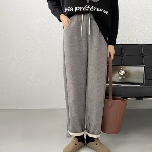 [Korean Style] 3 Color Drawstring Fleeced Thick Sweatpants