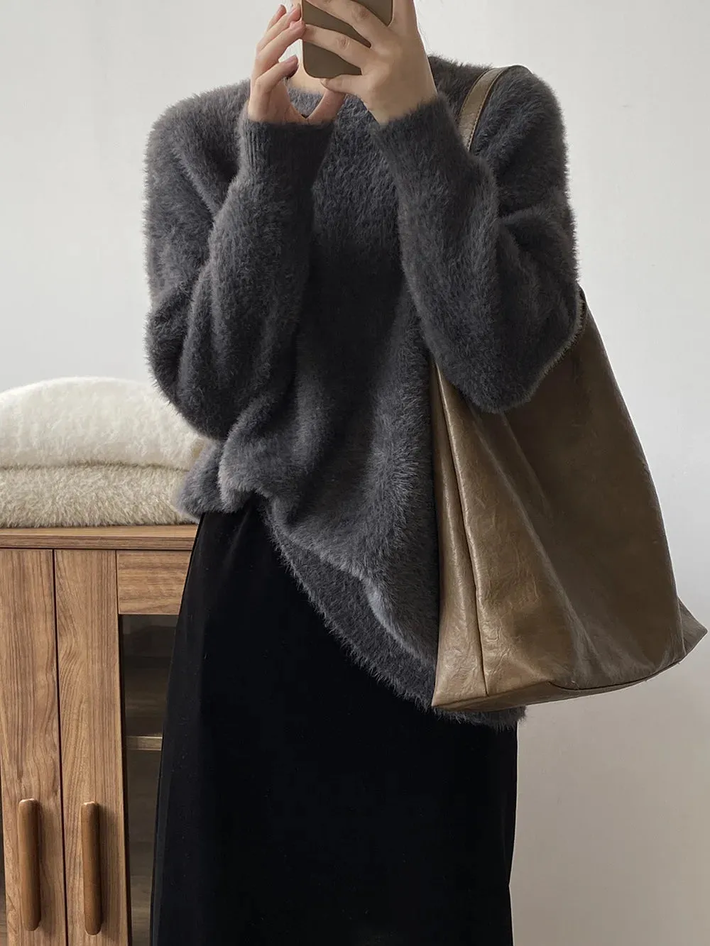 [Korean Style] 3 Colors Loose Fit Fluffy Pullover Sweater