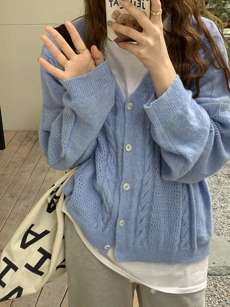 [Korean Style] 3 Colors Loose Fit Long Sleeve Knitted Cardigan