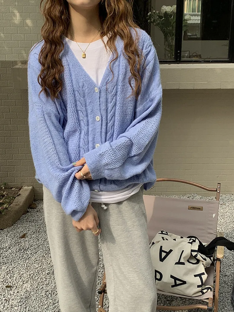[Korean Style] 3 Colors Loose Fit Long Sleeve Knitted Cardigan