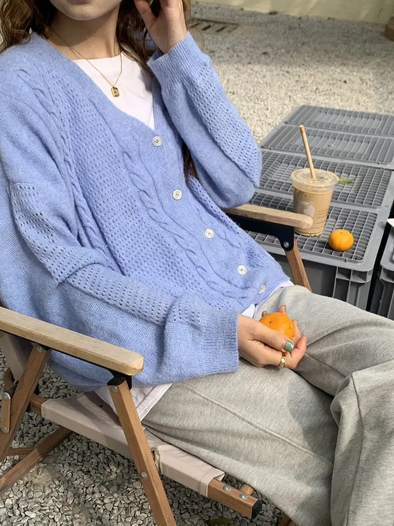 [Korean Style] 3 Colors Loose Fit Long Sleeve Knitted Cardigan