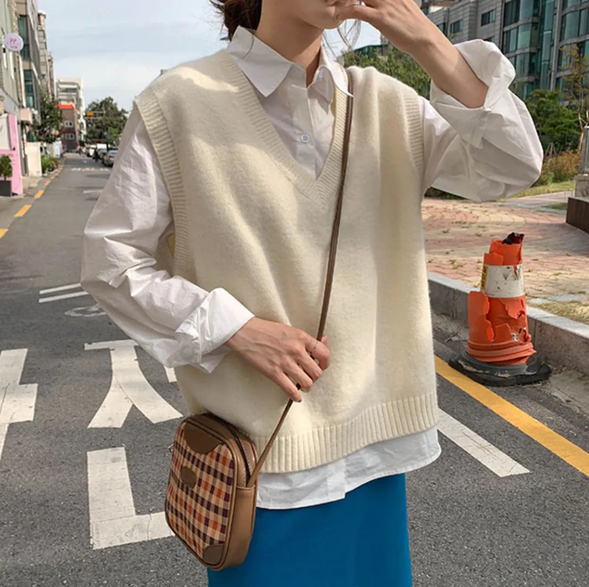 [Korean Style] 4 Colors Loose Fit V Neck Knit Vest