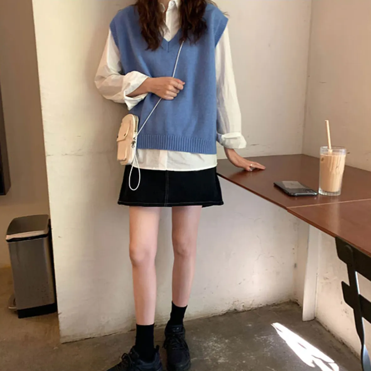 [Korean Style] 4 Colors Loose Fit V Neck Knit Vest