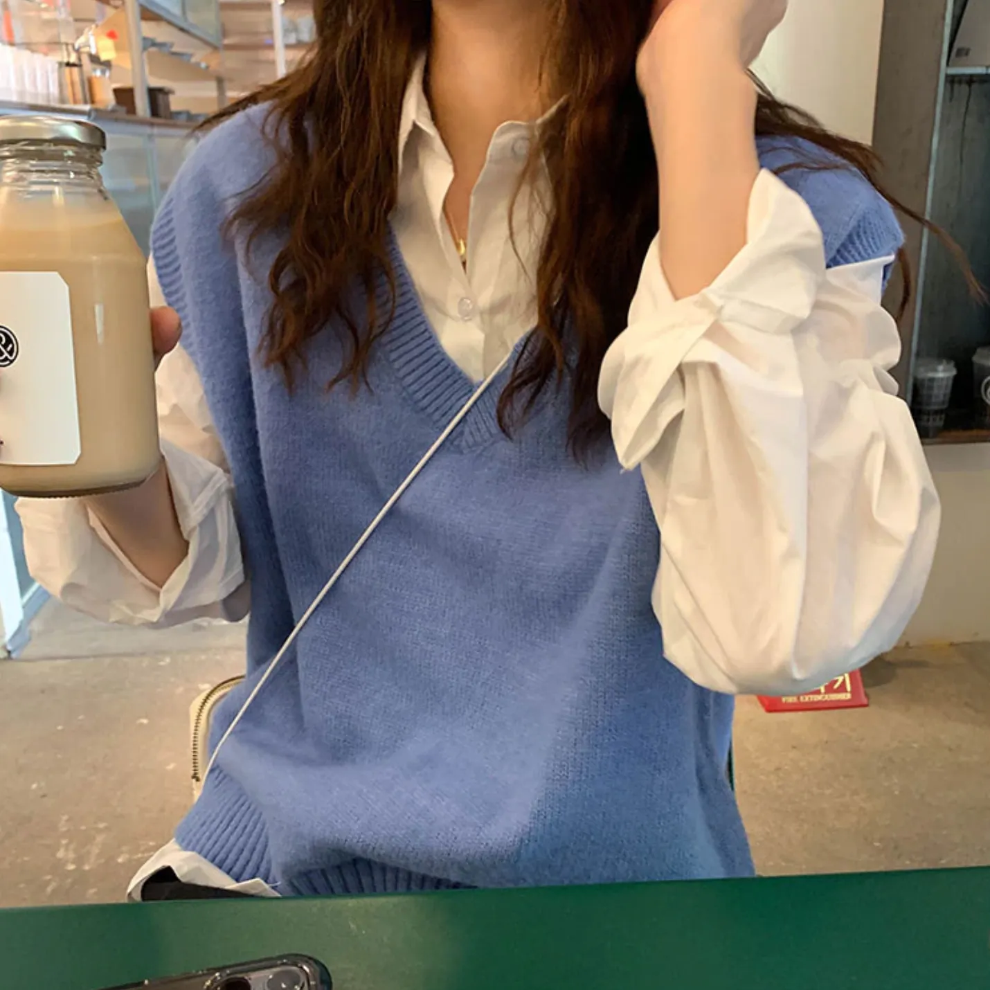 [Korean Style] 4 Colors Loose Fit V Neck Knit Vest