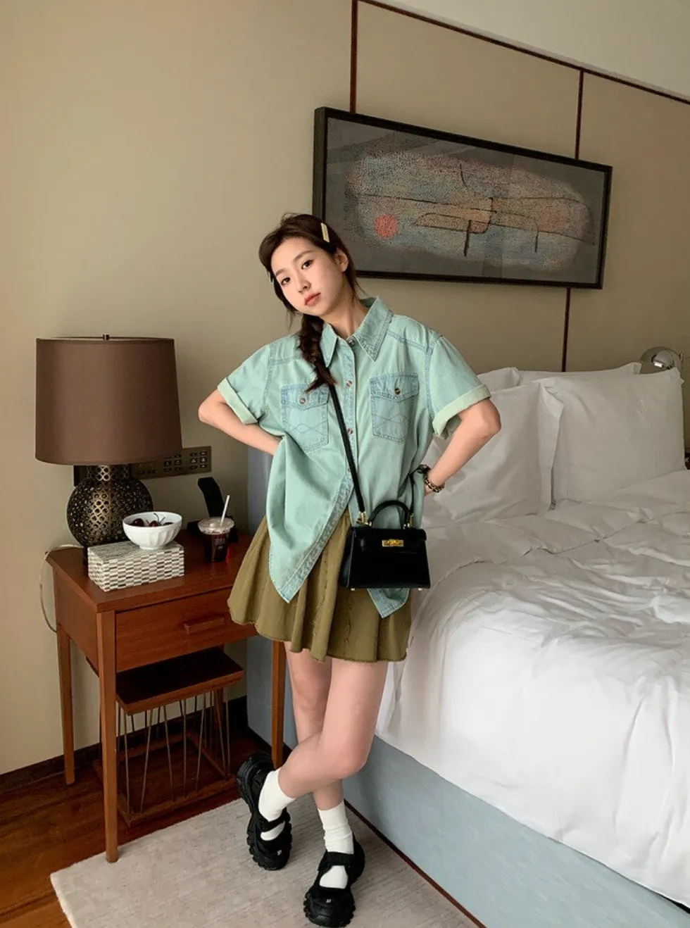 [Korean Style] Academia High Rise Open Edge Detail A-Line Skirt