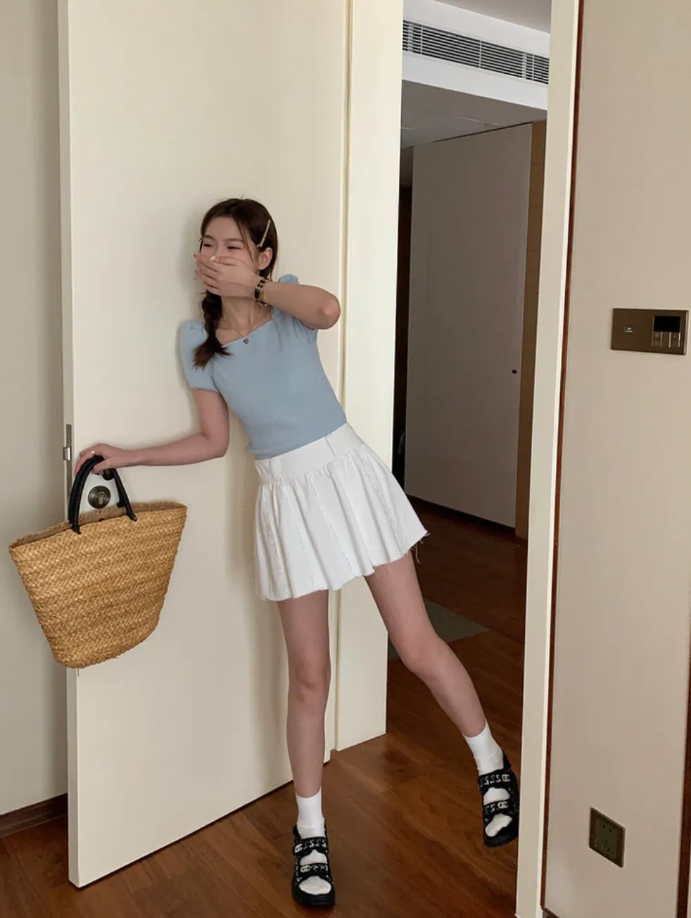 [Korean Style] Academia High Rise Open Edge Detail A-Line Skirt