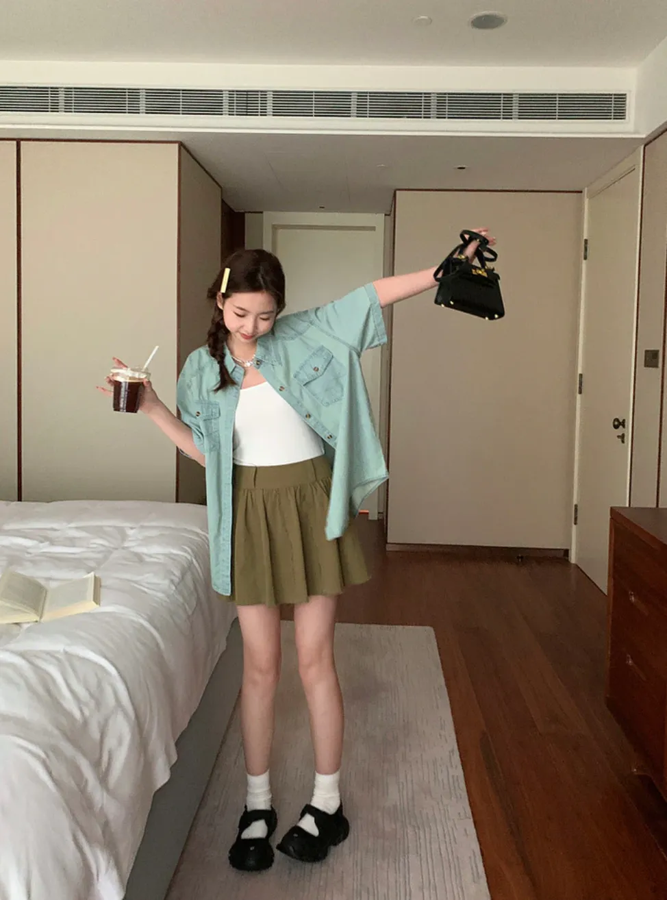 [Korean Style] Academia High Rise Open Edge Detail A-Line Skirt