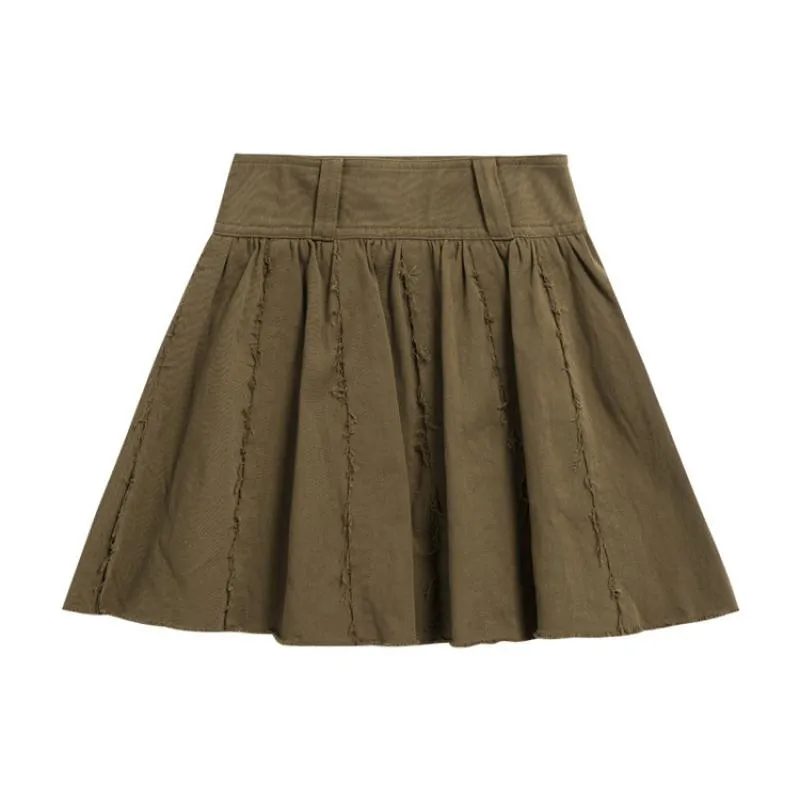 [Korean Style] Academia High Rise Open Edge Detail A-Line Skirt