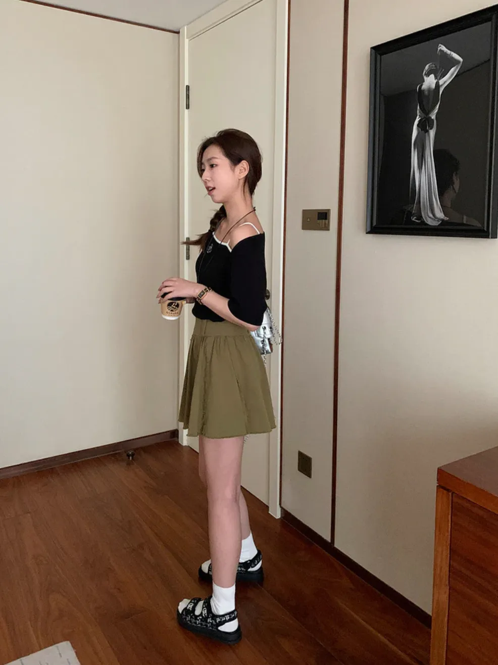 [Korean Style] Academia High Rise Open Edge Detail A-Line Skirt