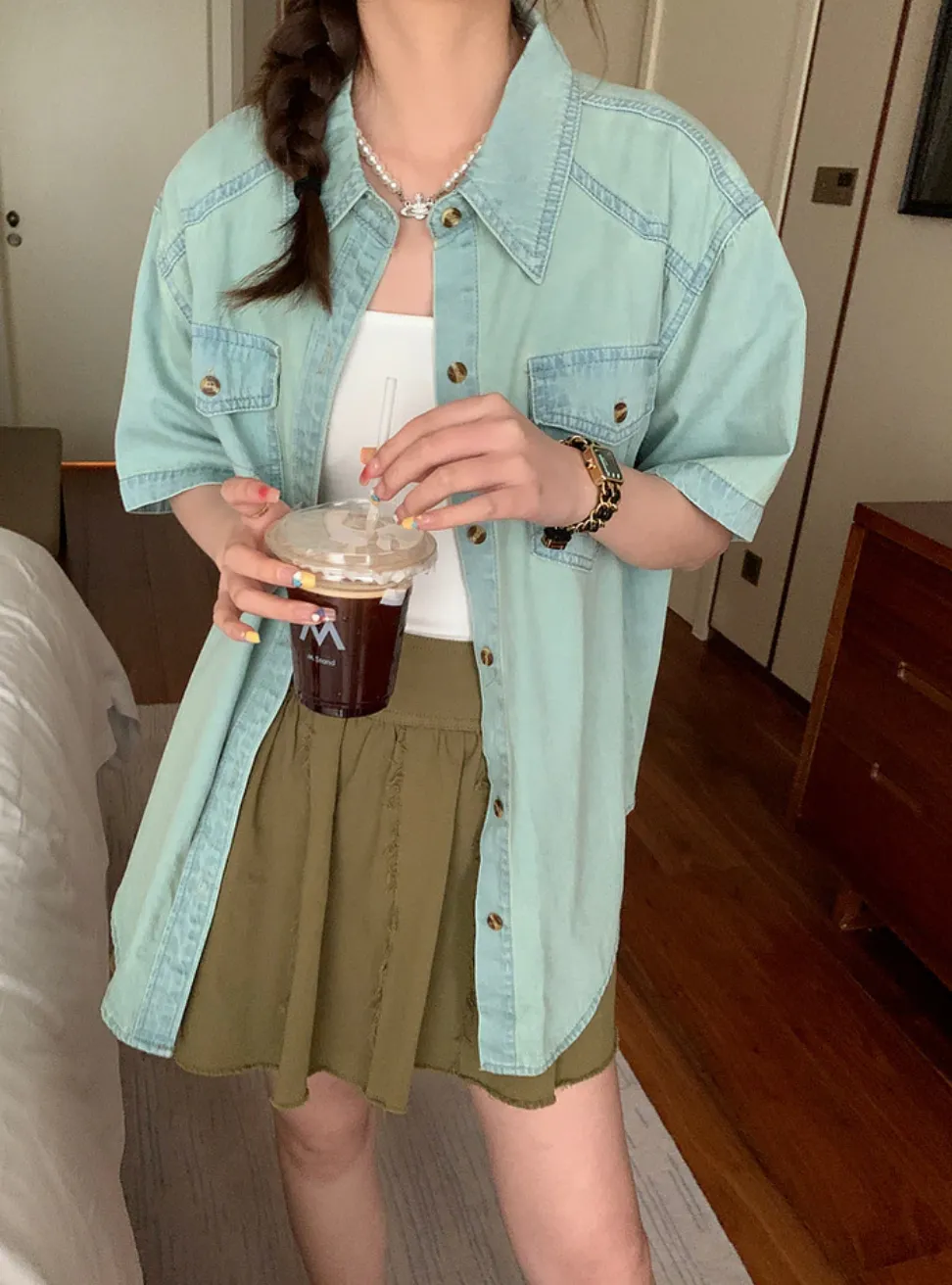 [Korean Style] Academia High Rise Open Edge Detail A-Line Skirt
