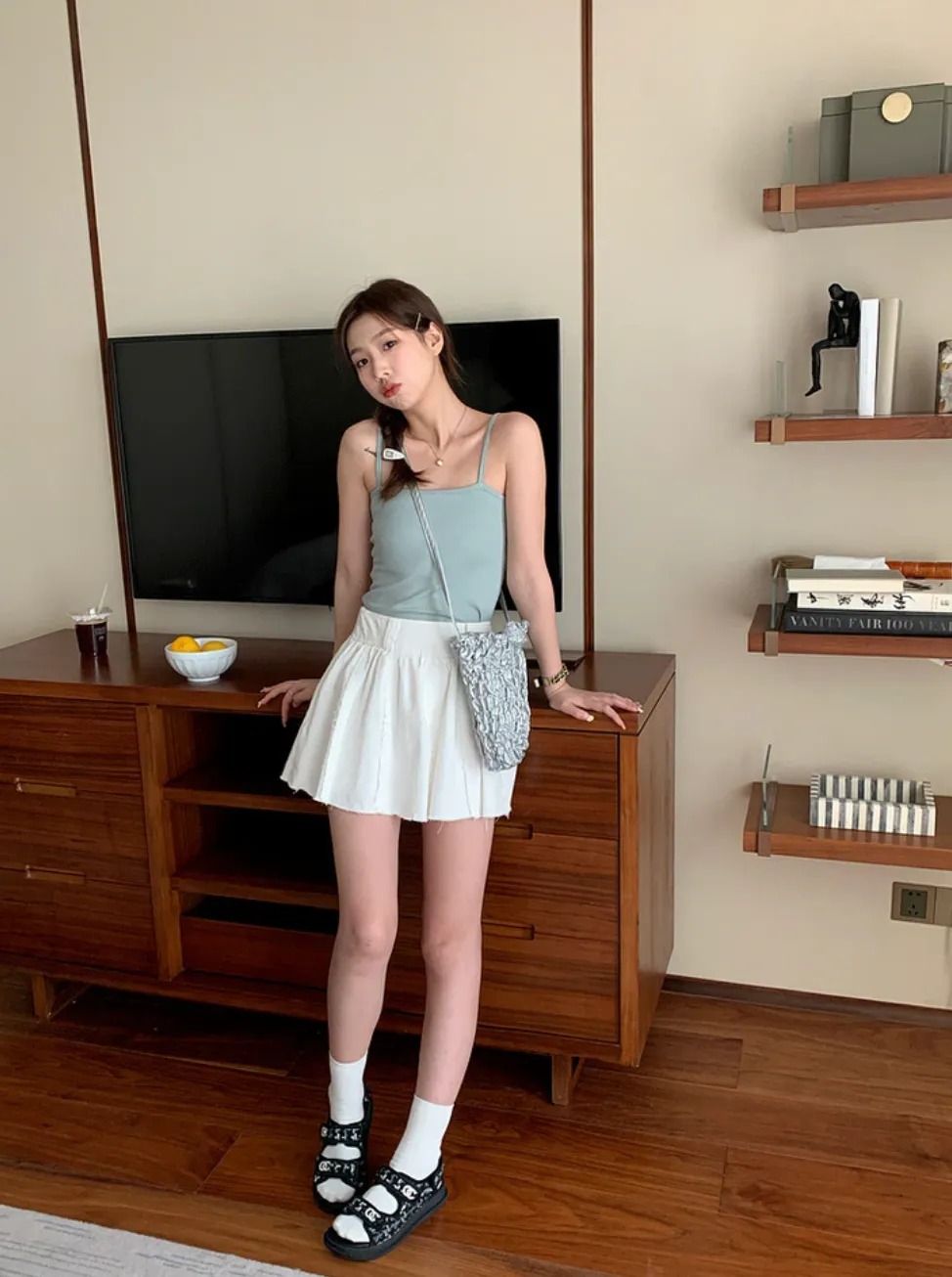 [Korean Style] Academia High Rise Open Edge Detail A-Line Skirt
