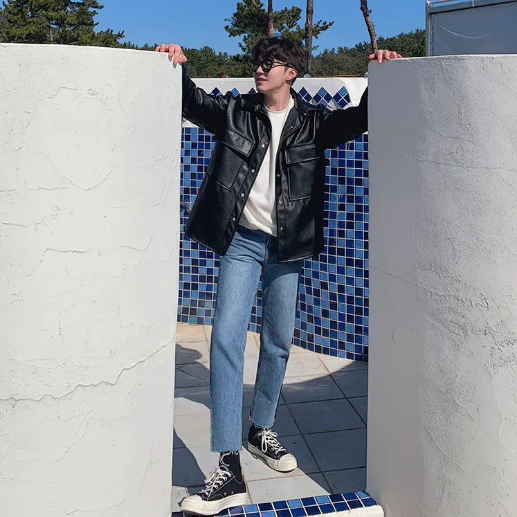 [Korean Style] Ankle-Cut Light Washing Denim Pants