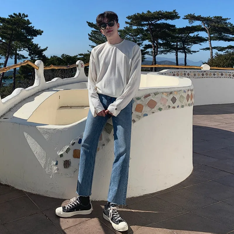[Korean Style] Ankle-Cut Light Washing Denim Pants
